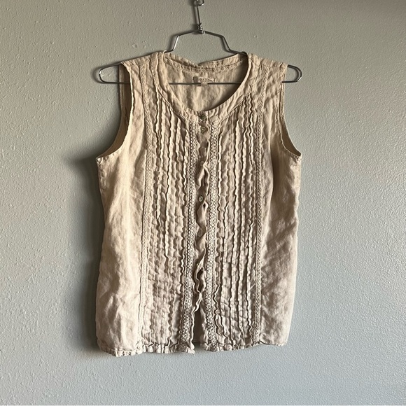 Lina Tomei Italy Linen White Lightweight Ruffle Button Down Layering Top S - Picture 2 of 8